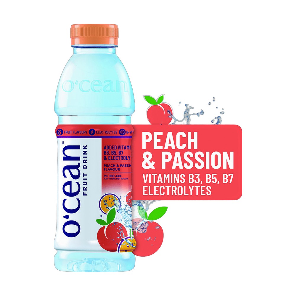 O'cean Fruit Water Peach & Passion with Vitamins & Electrolytes, 500 ml